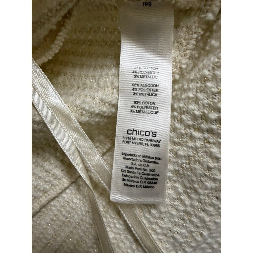 Chico's Cream Gold Metallic Open Front Draped Cardigan Sweater Size 2 Large - Picture 6 of 8